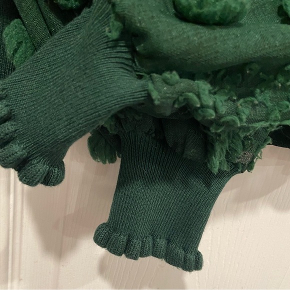 No Boundaries Green Ribbed Knit Sheer Puff Ruffle Embroidered Sleeve Size L - Picture 4 of 11